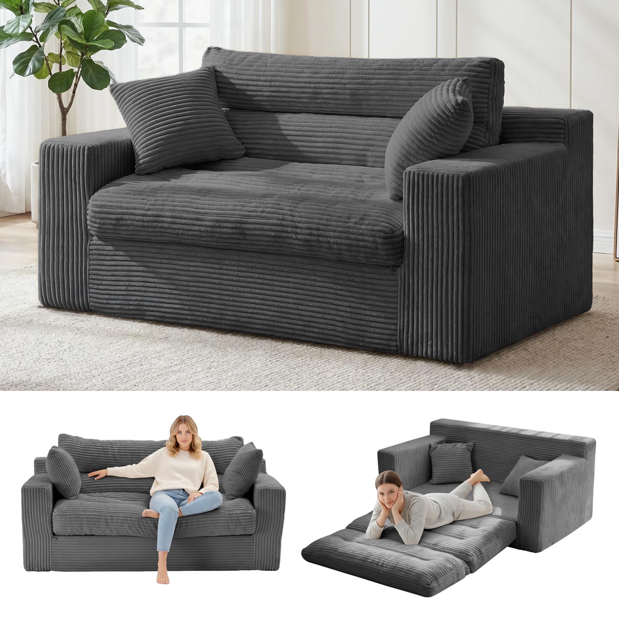 NLDD Convertible Sofa Bed grey 2-seater pull-out