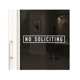 No Soliciting Glass Door Decal 13x3 white reverse-cut interior application