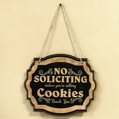 Laser engraved lettering on No Soliciting Cookies sign