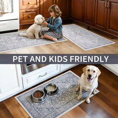 Non-slip backing on kitchen rug with textured surface for safety