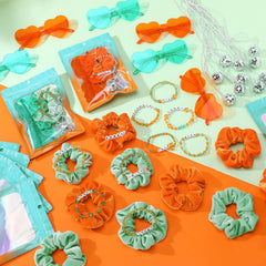 Velvet hair ties orange and light green