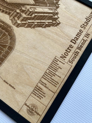 Notre Dame Stadium South Bend blueprint wall hanging wood