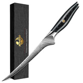 NOVKSO 7 Inch Real Damascus Fillet Knife with olive wood handle mosaic pin