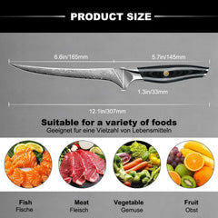 Damascus fillet knife 7 inch flexible blade for seafood by NOVKSO