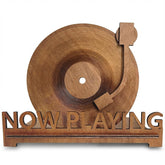 Now Playing Vinyl Record Holder on wooden stand