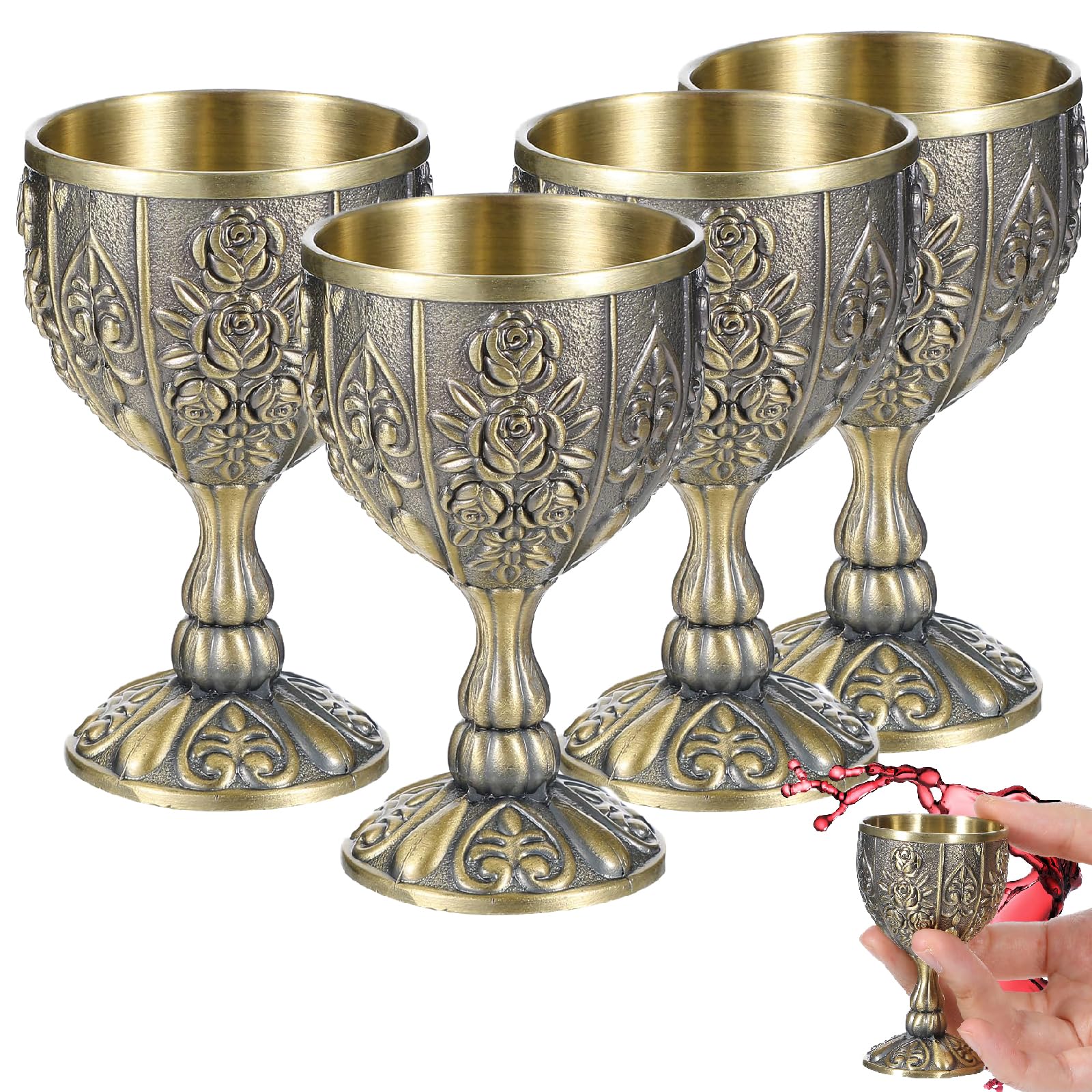 Ntwoiee 4 pcs handmade goblet chalice bronze set