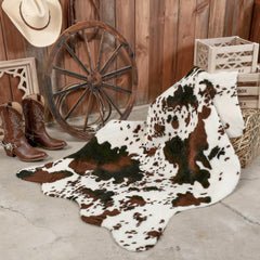 Cow print cowhide rug for western party decor in white black brown