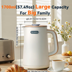 Large capacity 1.7L kettle for tea and coffee cream white