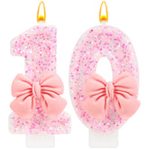 Number 10 birthday candle with pink bow and 1.77 inch width