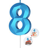 Blue 8 pack Number Birthday Candles in 3D diamond shape for cake