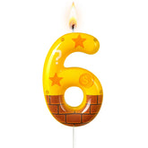 Nuome birthday candle number 6 with retro arcade coin block design