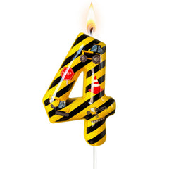 Nuome construction truck themed number 4 birthday candle on cake