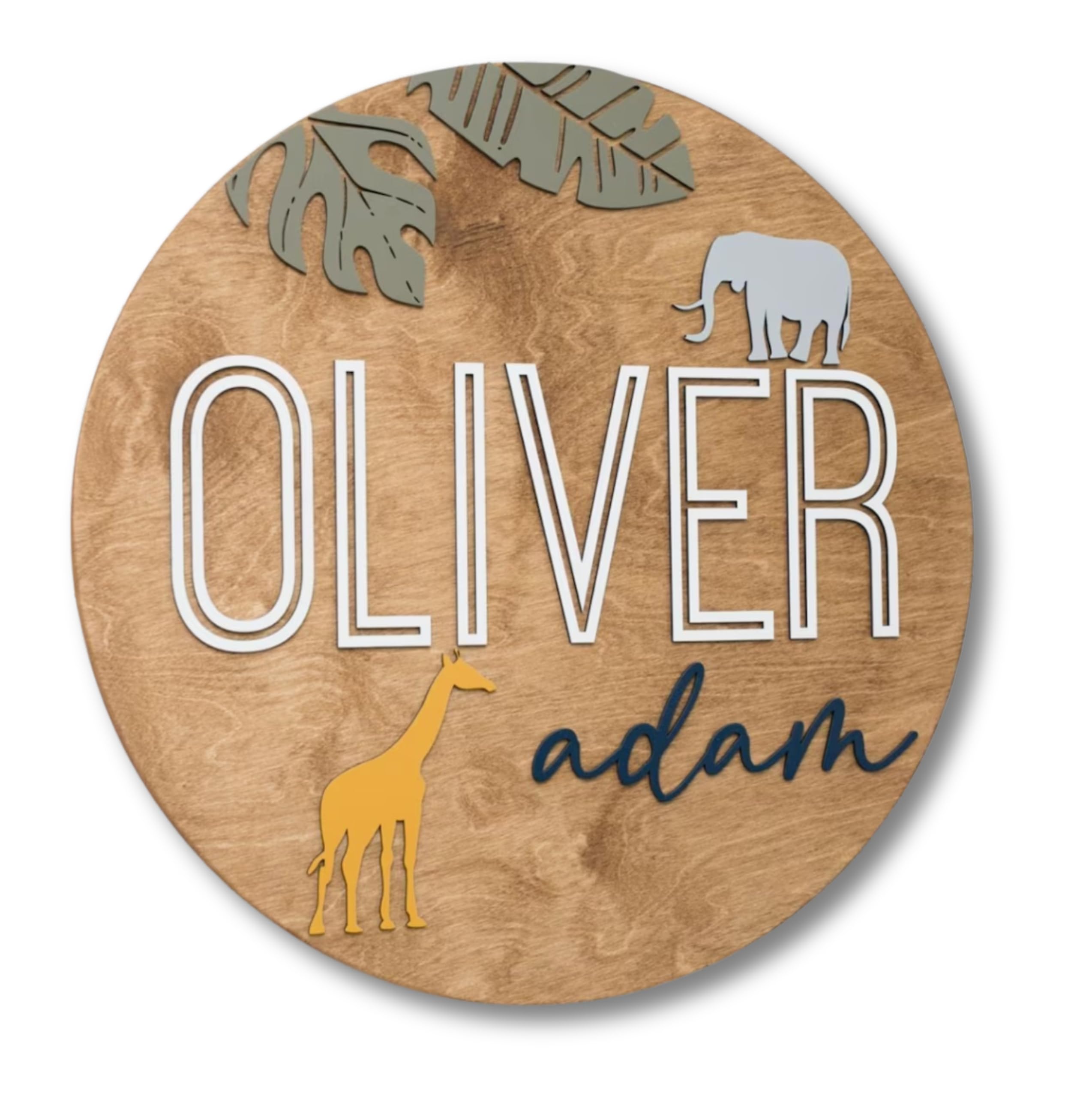 Nursery round custom name sign safari theme 24 inch round