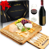 NutriChef organic bamboo cheese board set with 13 inch diameter charcuterie board