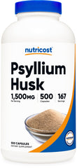 Nutricost Psyllium Husk 1500mg bottle 500 capsules gluten free GMO-free