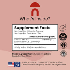 NutriRise saffron 88.5mg per capsule label