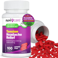 Active ingredients acetaminophen 500mg and caffeine 65mg on packaging