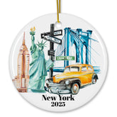 New York City Travel Landmarks Christmas Ornament front design with torch-bearing statue