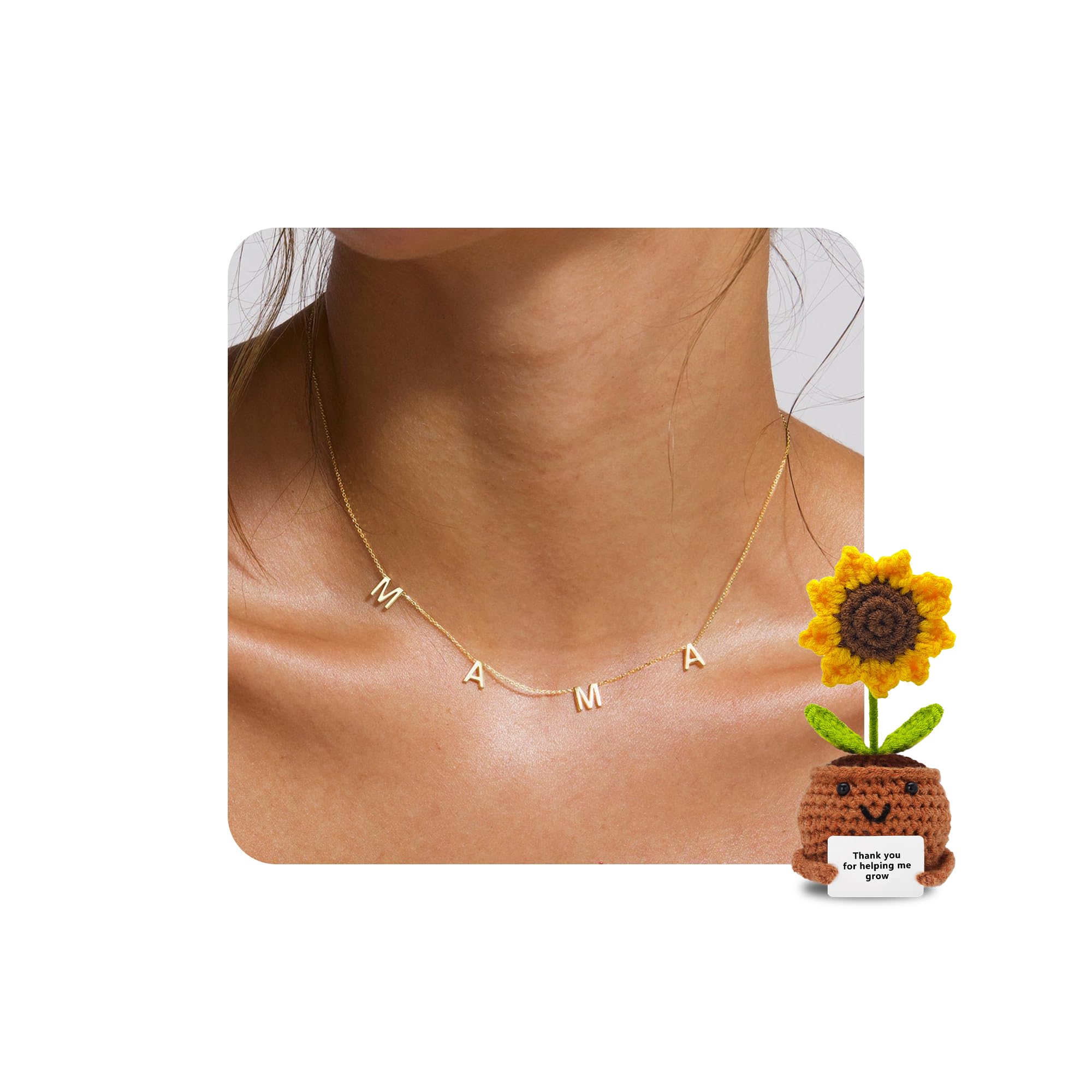 Nymerianoble gold necklace for women with Mama necklace and crochet sunflower gift set