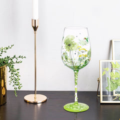 Artisan painted wine glass 15oz from NymphFable decorative detail