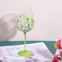 NymphFable flower bird Gragonfly wine glass hand-painted