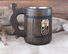 Oak beer mug with copper plaque WoodwithMood