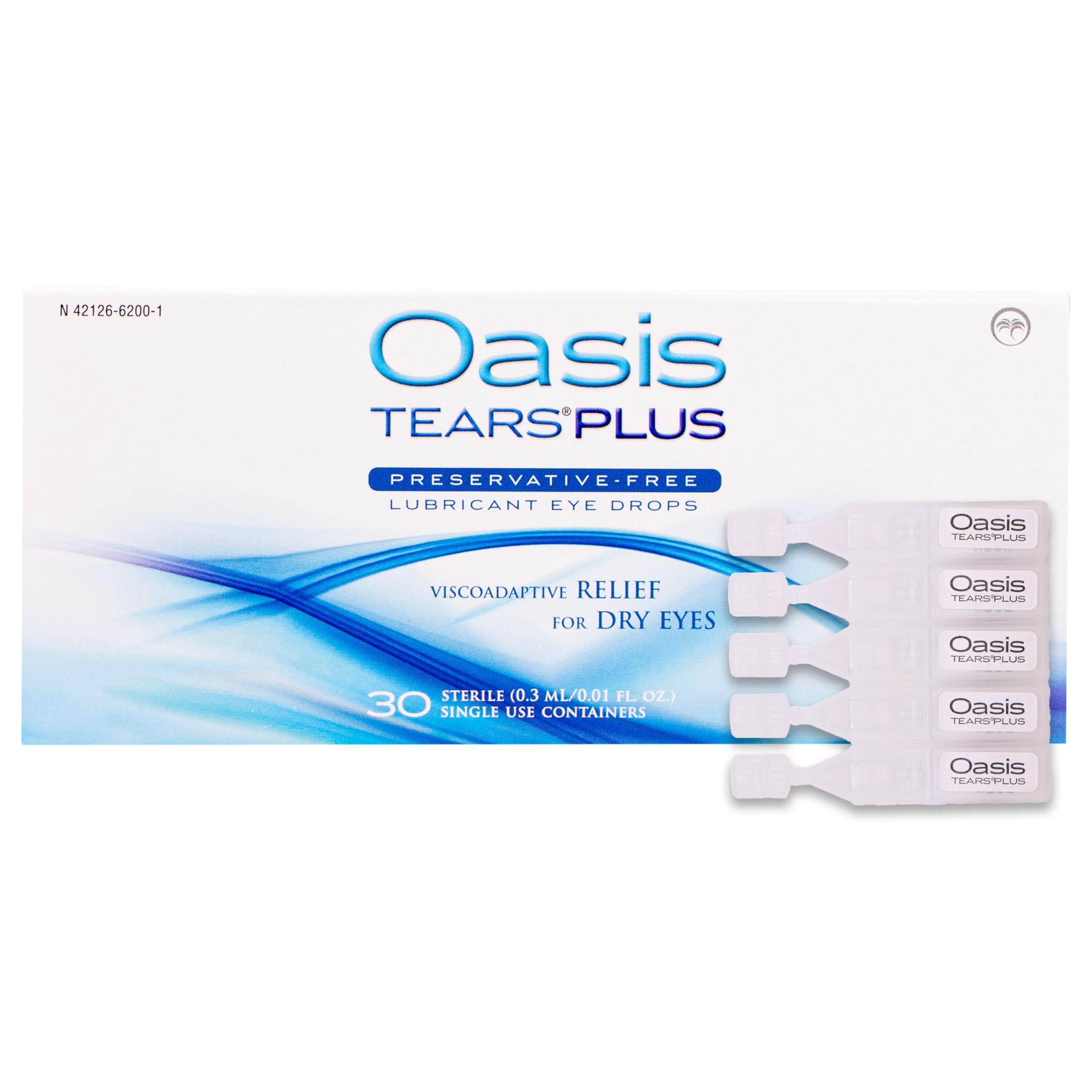 Single-use sterile vial of OASIS TEARS Plus preservative free eye drops