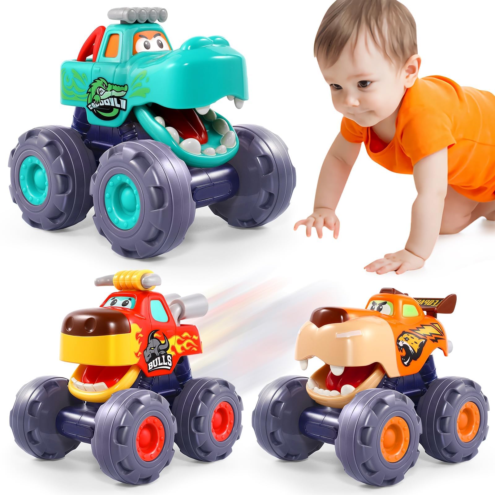 OCATO 3 monster trucks leopard bull crocodile assortment for 1 year olds