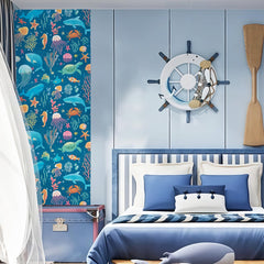 Cartoon sea life turtle whale jellyfish design for decor