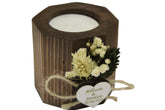 Octagon shaped pine tea light holder for personalized guest gifts
