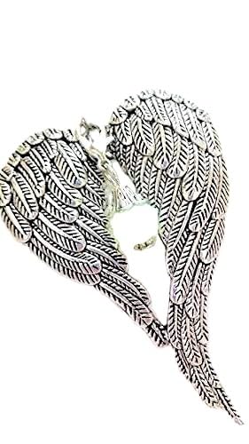 October Faux Opal Birthstone Angel Wings Memorial antiqued metal ornament