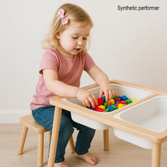 Ogears sensory table with two bins and wooden construction