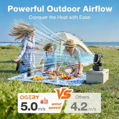 Portable camping fan with USB-C port for charging
