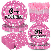 Oh Twodles pink tableware set 168pcs with plates napkins and utensils