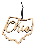 Ohio Christmas Ornament rustic wood state silhouette with ribbon