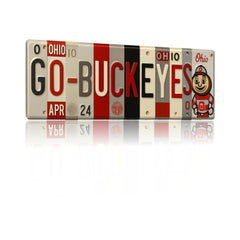 Ohio State Go Buckeyes license plate style metal wall sign 16x6 inches
