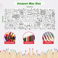 Kids coloring poster used as Easter tablecloth