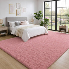 Dusty rose fluffy rug for living room decor
