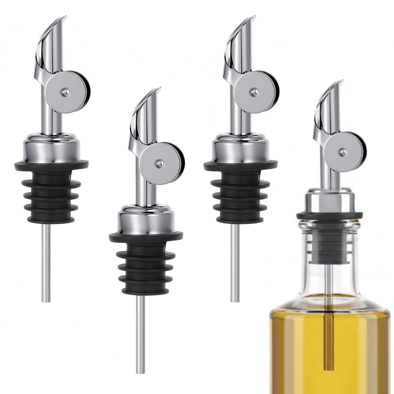 Oil Dispenser Spout 4 Pack silver stainless steel silicone