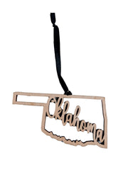 Oklahoma Christmas Ornament wooden state ornament 4.5l x 2.5h x 0.25 inch depth