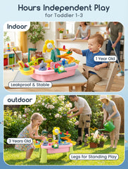 3-gallon sink anchors the water table on uneven ground