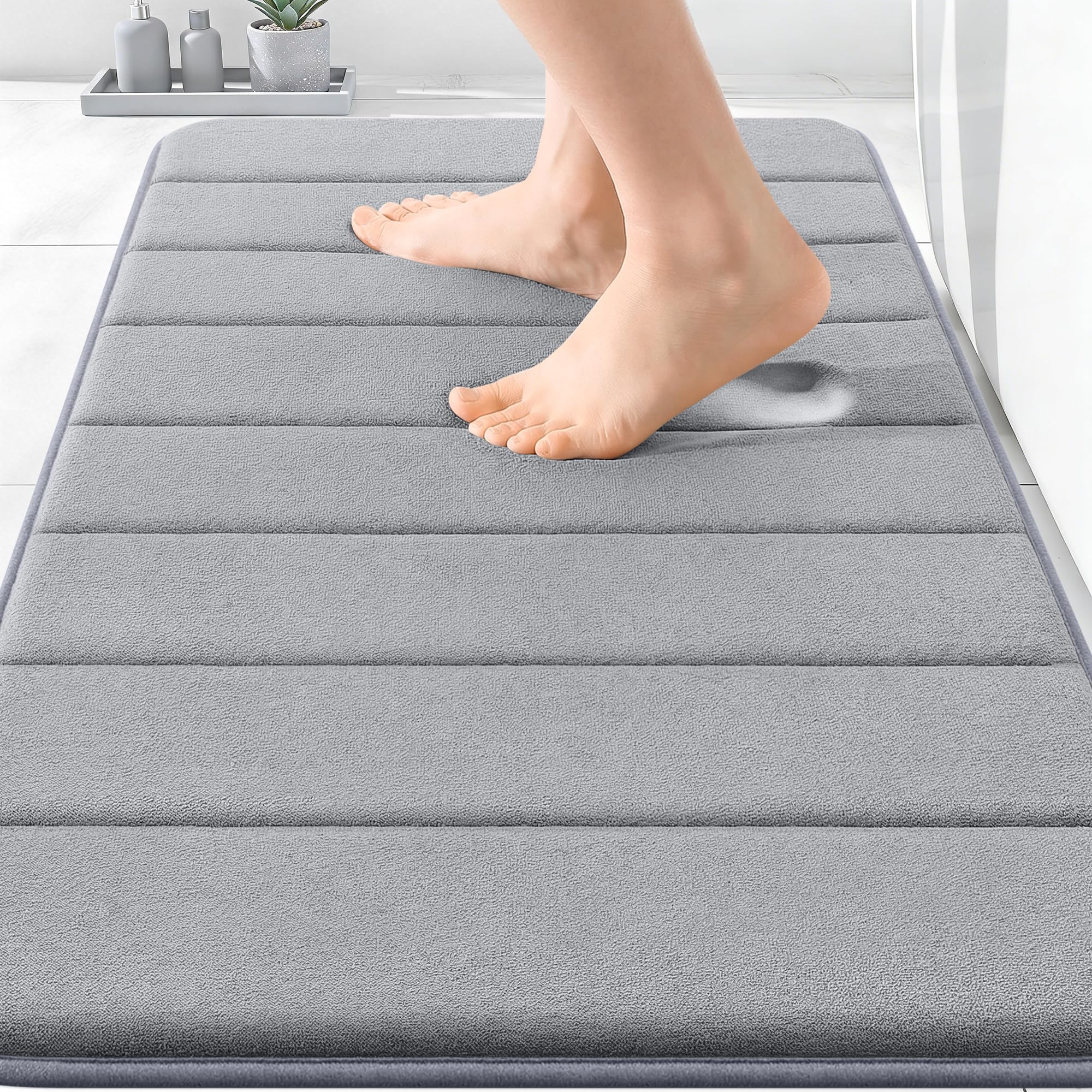 OLANLY memory foam bath mat 30x20 grey top surface