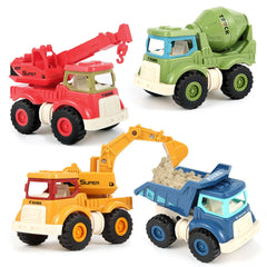 Olbyefly 4 pack construction trucks set with excavator crane and cement mixer