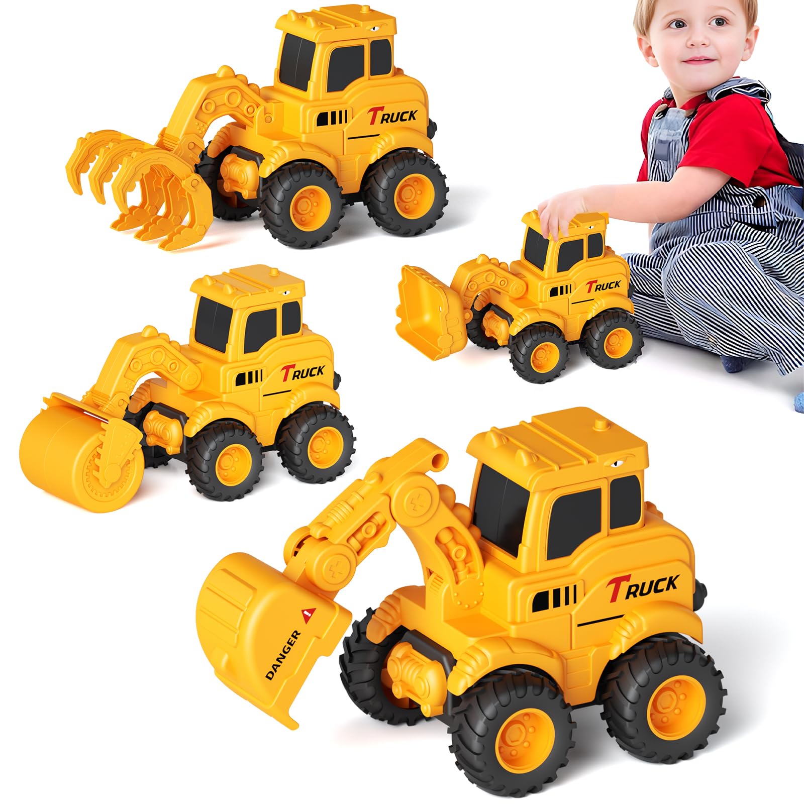 Olbyefly four piece construction trucks set for sandbox play