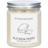 Old Book Pages soy candle 8 oz in clear glass jar