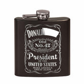 Old No. 47 laser engraved hip flask in black stainless steel 6oz
