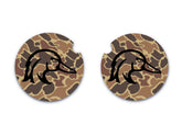 Old School Brown Camo Wood Duck Car Coasters set of two