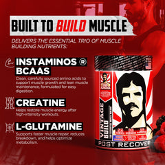 Vintage Build 3-in-1 recovery formula label with BCAA creatine glutamine