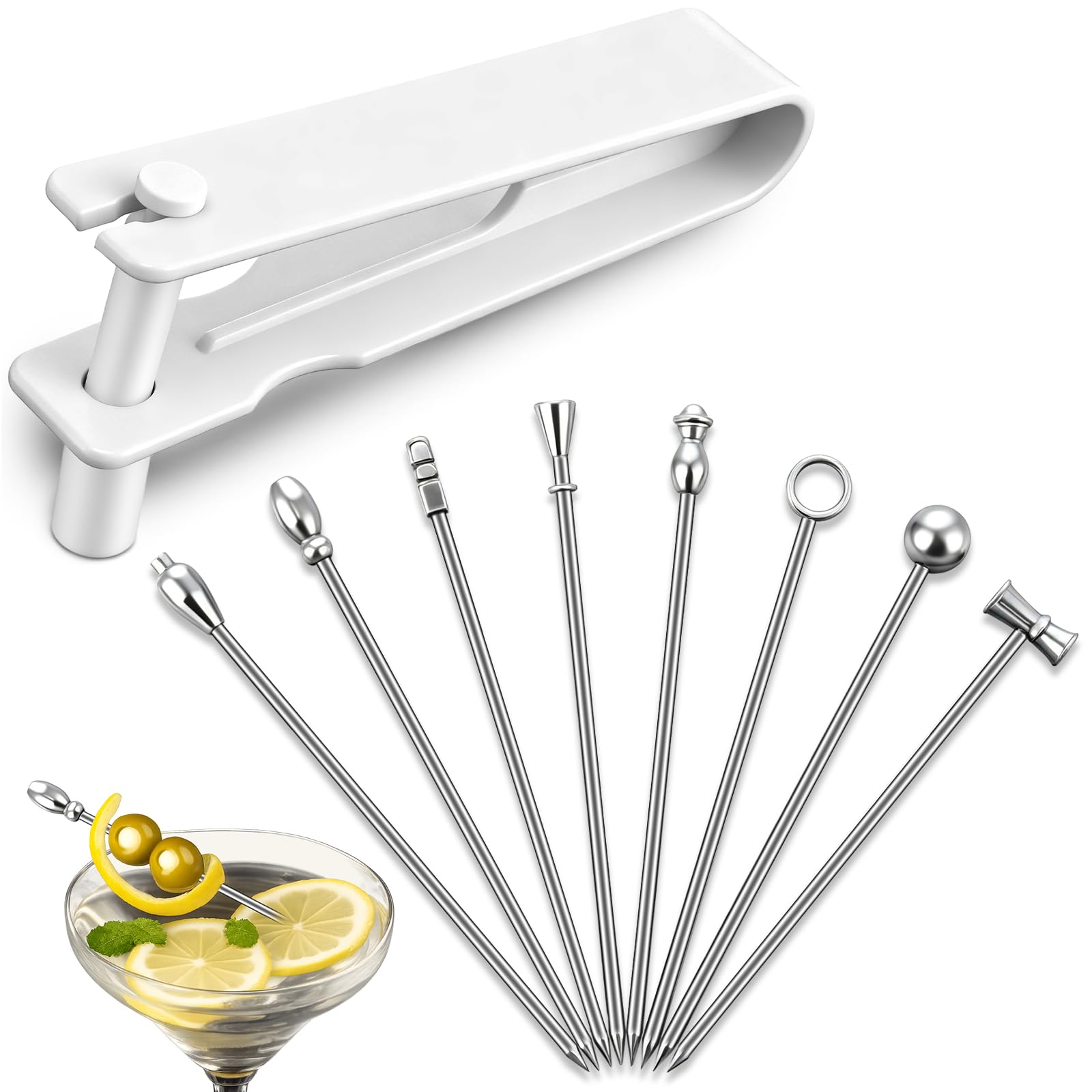 Olive Stuffer Tool Set white olive filler with eight 4.25 inch martini picks