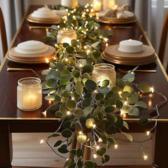 Olive vine fairy lights decor for fireplace mantel